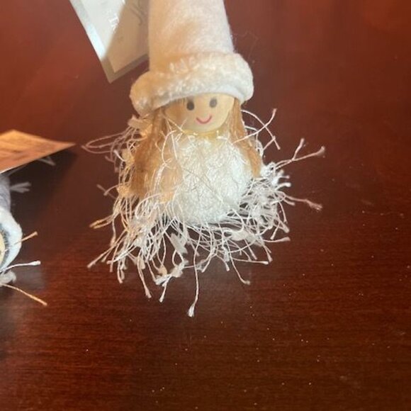 Set Of 2  Christmas wood and fabric tomte girls Hanging Ornaments  Felt Hats - Picture 10 of 16